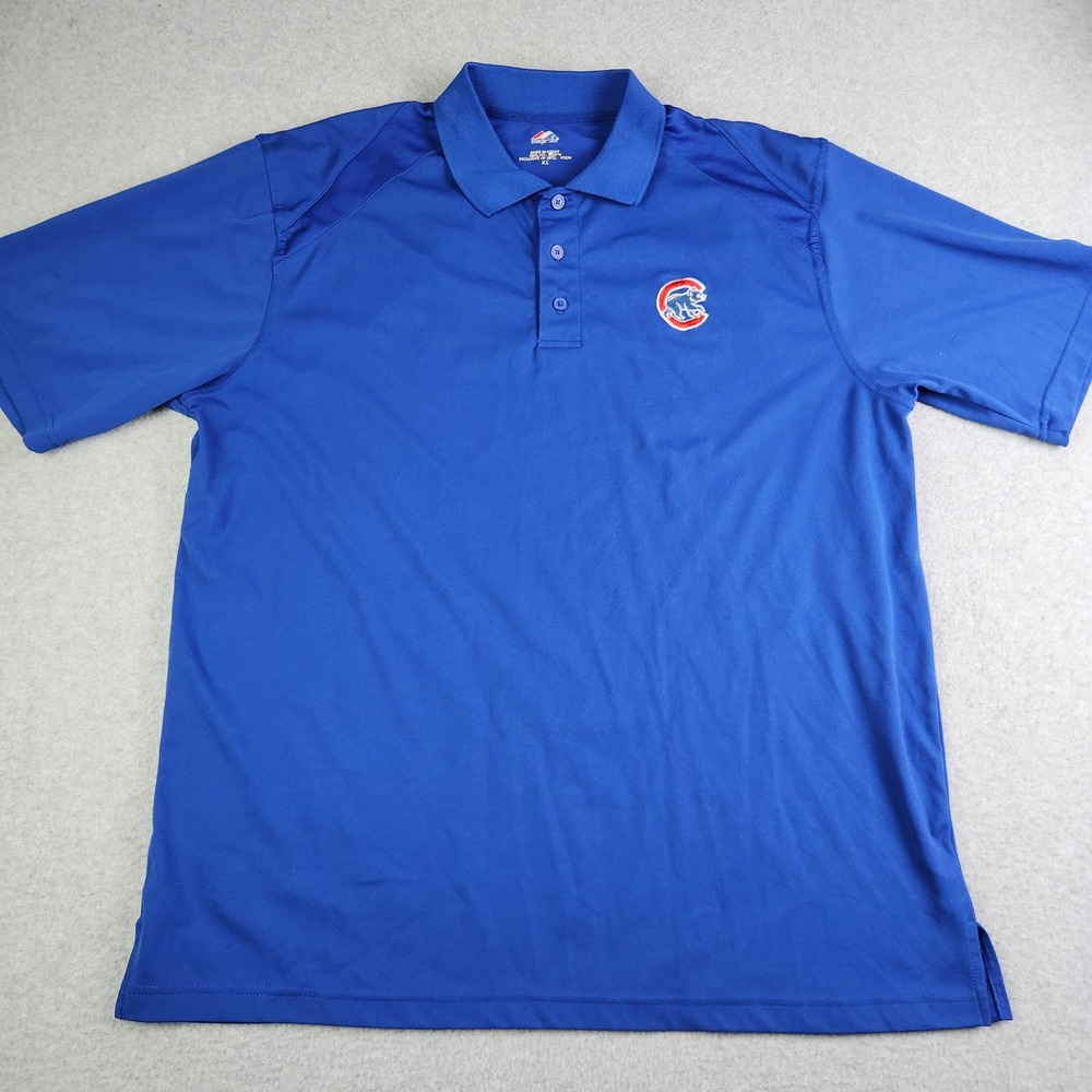 Chicago Cubs Polo Shirt Mens‎ XL Blue Majestic MLB Baseball Sports Bullseye Logo